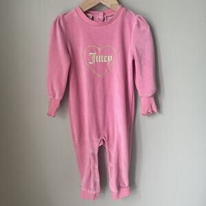 Juicy Couture Kids Velour One Piece Size 18 Months Pink Gold Heart Snap